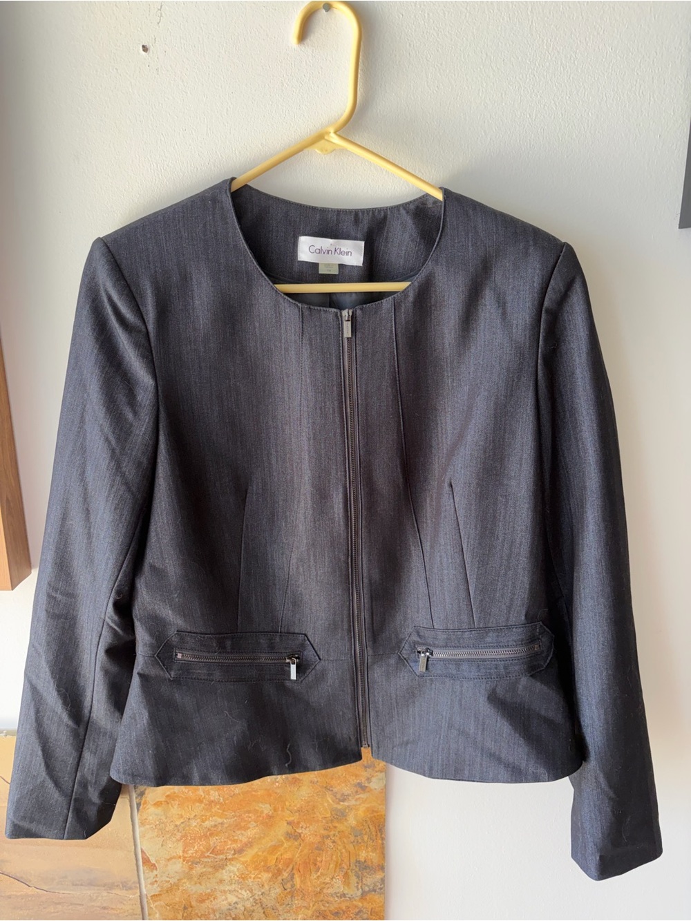 Calvin Klein Women's Charcoal Zip-Front Collarless Blazer